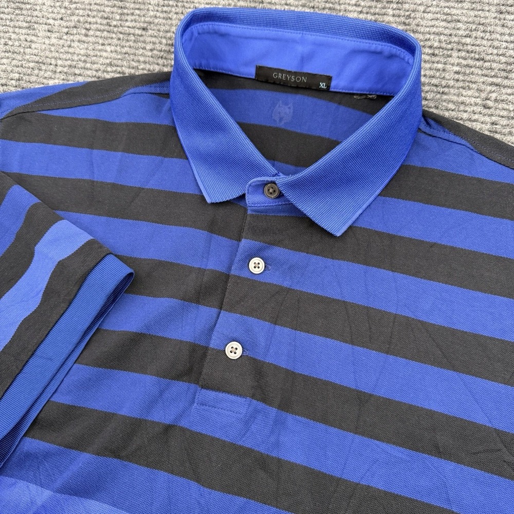 Greyson Polo Golf Shirt Men's Size XL Blue Black‎ Striped Performance Stretch